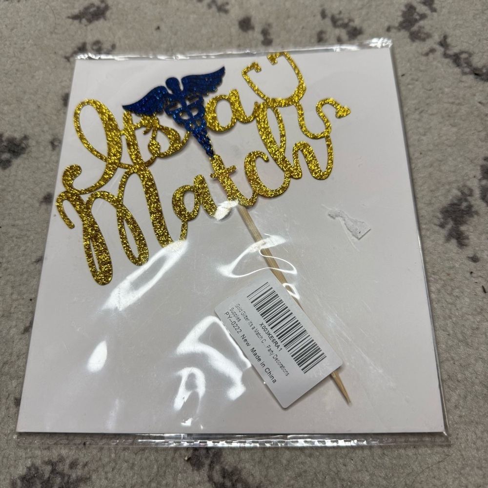 NEW Gold Glitter “It’s A Match” Medical School Residency Decoration Cake Topper
